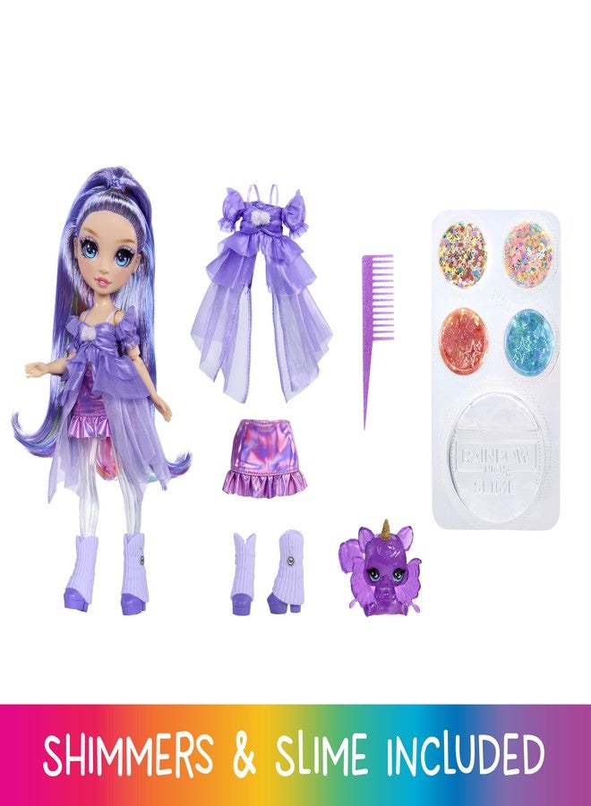 Rainbow High Rainbow Shimmers with Slime - Violet, Purple 11” Fashion Doll, Create a Rainbow Doll, Slime Kit, Pet Squirrel, Kids Gift 4+ - Image 2
